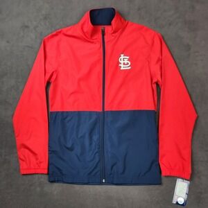 St Louis Cardinals Majestic Jacket Mens Small Red Blue Full Zip‎ Windbreaker